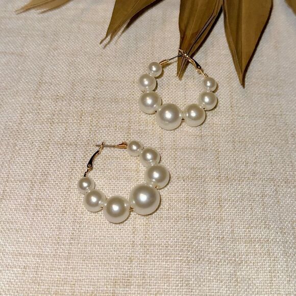 Boho pearl hoop earrings M511 - Picture 2 of 4